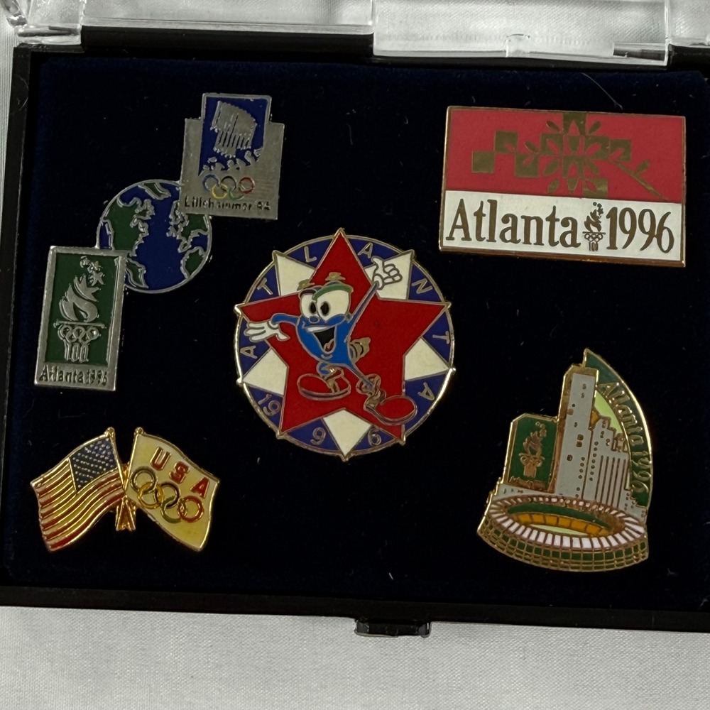 Vintage 1996 Atlanta Olympics Pin Set Izzy Mascot USA Flag Lillehammer 94 6pc